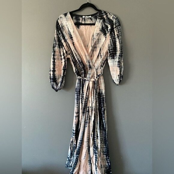 YFB Tie-Dye Faux Wrap Maxi Dress Dark Cottagecore Boho Chic Flowy Fall Small - Picture 2 of 11